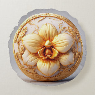 Cojín Redondo Flor elegante sobre fondo ornamentado