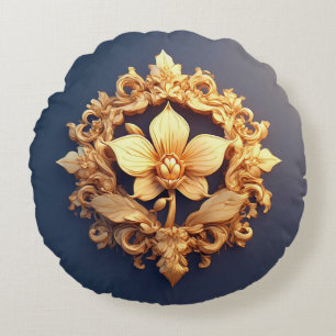 Cojín Redondo Flor elegante sobre fondo ornamentado
