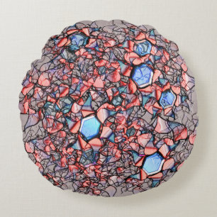 Cojín Redondo Flor entalhada virtual nas cores azul e salmão