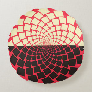 Cojín Redondo Flor estilizada: marfil rojo negro