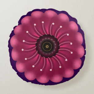 Cojín Redondo Flor Fantasía Rosa Brillante   Floral Neón Abstrac