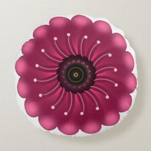 Cojín Redondo Flor Fantasía Rosa Brillante Floral Neón Abstrac