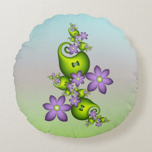 Cojín Redondo Flor Floral Fantasía Lilac Flores Formas verdes Fr