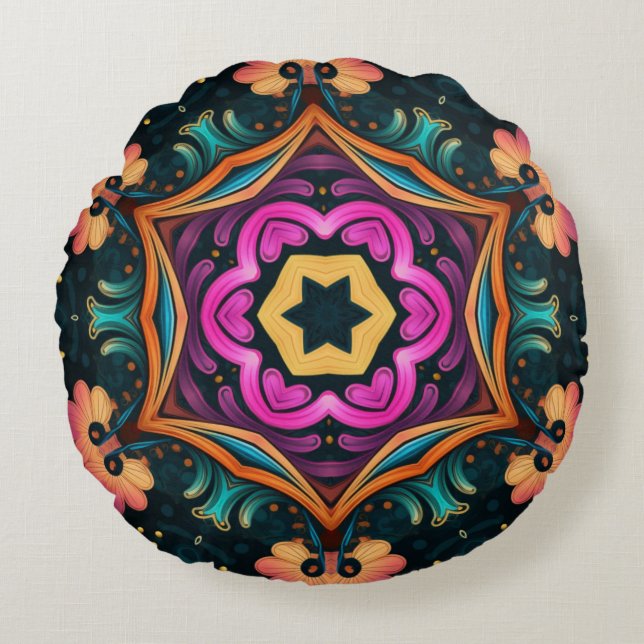 Cojín Redondo Flor floral rosa paisley 6a4 (Anverso)