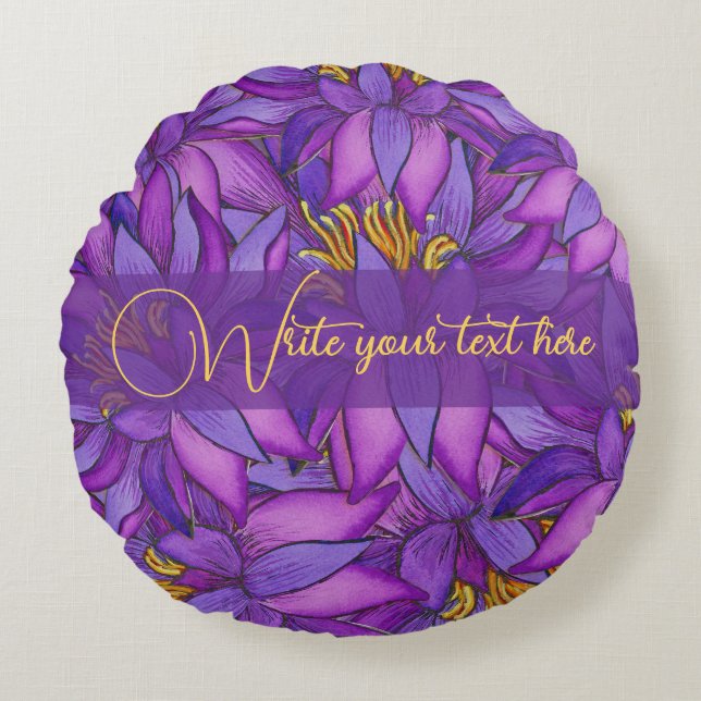 Cojín Redondo Flor Lotus Pintada A Mano (Anverso)