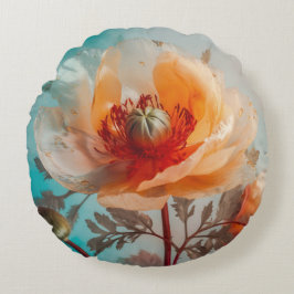 Cojín Redondo Flor Naranja Delicada