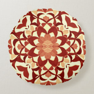 Cojín Redondo Flor roja y motivos de hoja ornamentales