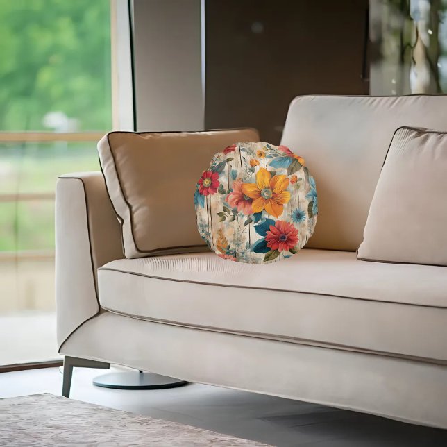 Cojín Redondo Flor rústica colorida (Subido por el creador)