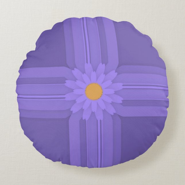 Cojín Redondo Flor simple morada en cruz moderna (Anverso)