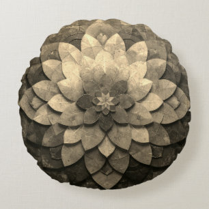 Cojín Redondo Flor texturizada de arte antiguo de Mandala dorada