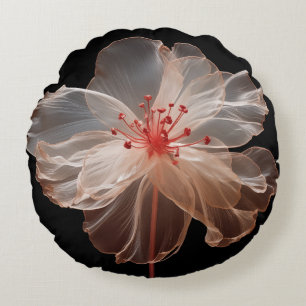 Cojín Redondo Flor translúcida elegante sobre negro