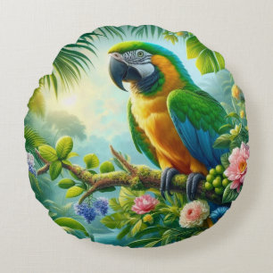 Cojín Redondo Flor tropical de macao verde