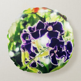 Cojín Redondo Flor violeta azul parece pintura al óleo