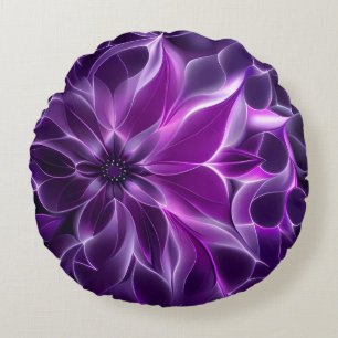Cojín Redondo Flor violeta profunda fractal hipnótica