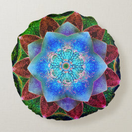 Cojín Redondo Flor virtual azulada o ostentosa