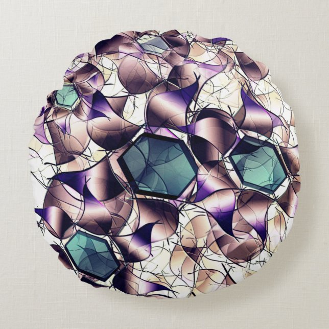 Cojín Redondo Flor virtual confusa en tonos degradados (Anverso)