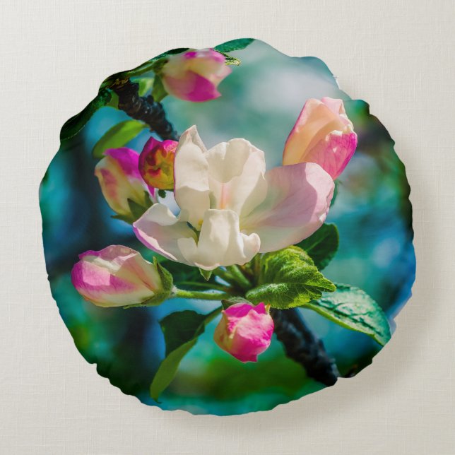 Cojín Redondo Flor y brotes de arvejas (Reverso)