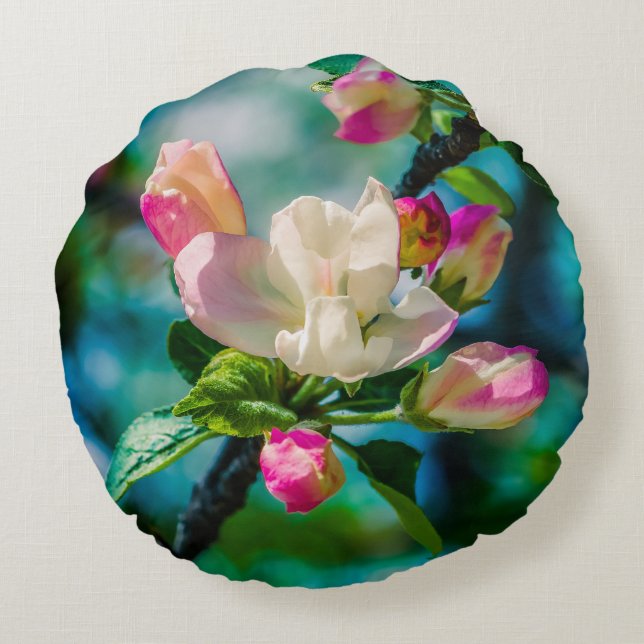 Cojín Redondo Flor y brotes de arvejas (Reverso)