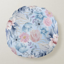Cojín Redondo Flora Azul Y Rosa De La Marina