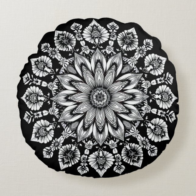 Cojín Redondo Flora celeste (Anverso)