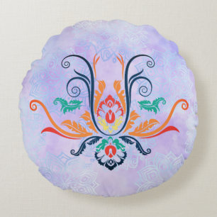 Cojín Redondo Flora Geométrica De Damasco Clásica Con Ramas