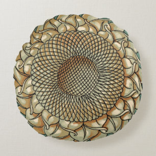 Cojín Redondo Floración del girasol en fondo azulverde