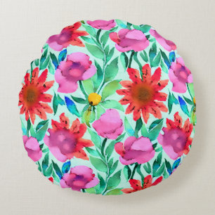 Cojín Redondo Floral acuarela de bonito