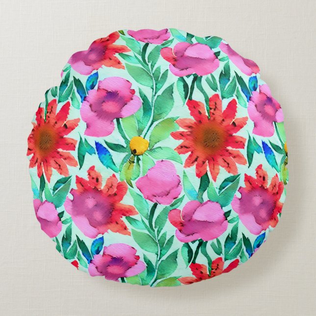 Cojín Redondo Floral acuarela de bonito (Anverso)