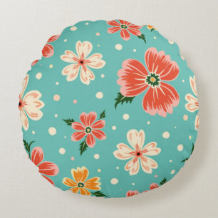 Cojín Redondo Floral Azul Tropical