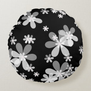 Cojín Redondo floral blanca negra