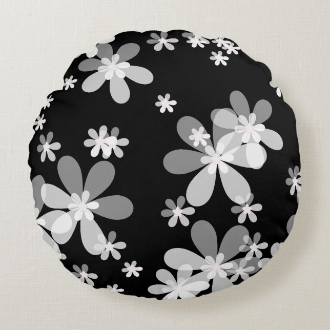 Cojín Redondo floral blanca negra (Anverso)
