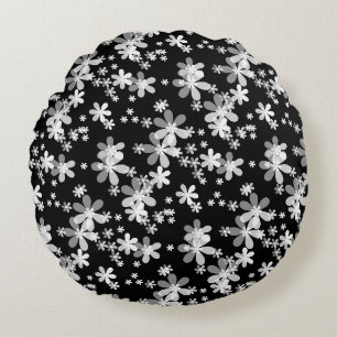 Cojín Redondo floral blanco negro