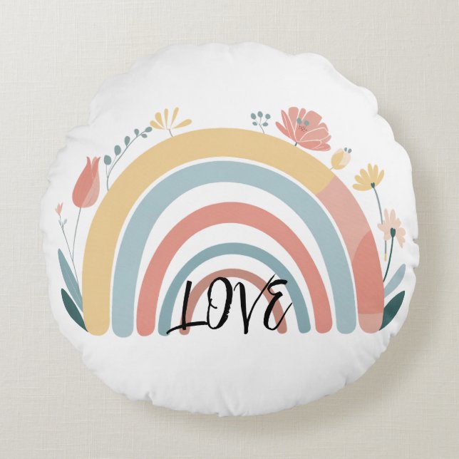 Cojín Redondo Floral Boho Rainbow Round Throw Pillow (Anverso)