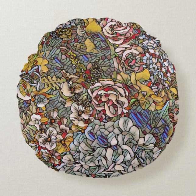 Cojín Redondo Floral botánica de vidrio templado (Anverso)