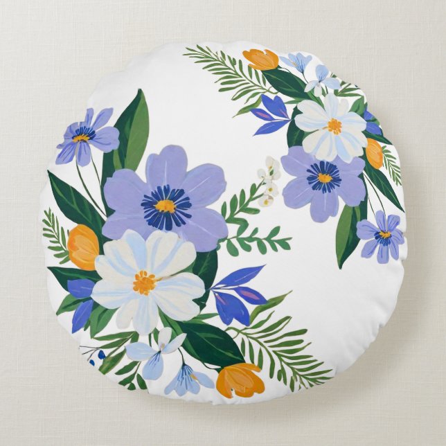 Cojín Redondo Floral Bouquet Purple Naranja (Anverso)