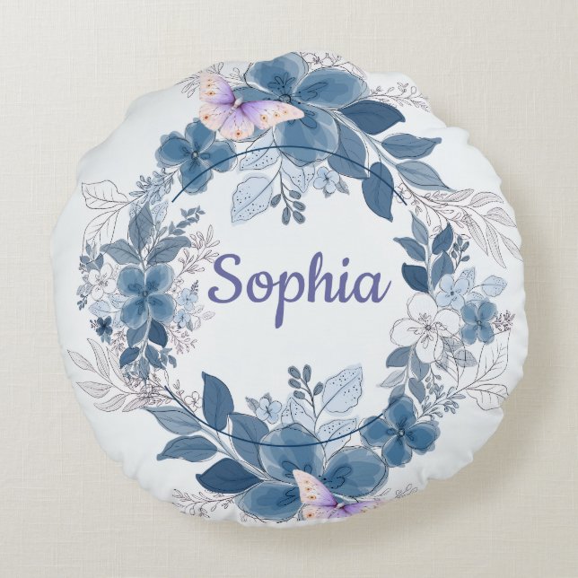 Cojín Redondo Floral Butterfly Throw Pillow (Reverso)