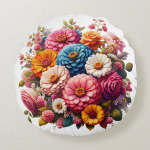 Cojín Redondo Floral colorida/zinnia de primavera/Rosa