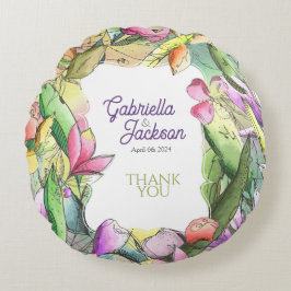 Cojín Redondo Floral de acuarela personalizada