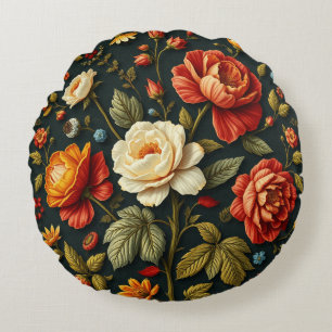 Cojín Redondo Floral de Art Nouveau - Vida en plena floración