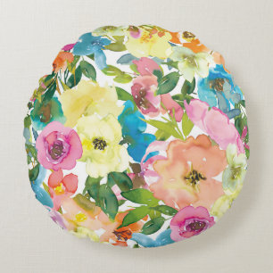 Cojín Redondo Floral de Bonito acuarela