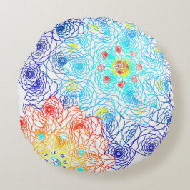 Cojín Redondo Floral de color rojo y azul