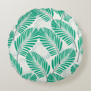 Cojín Redondo Floral de hojas de palma: cosecha blanca