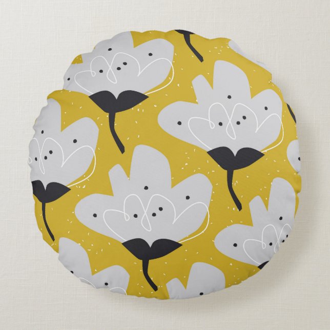 Cojín Redondo Floral escandinava: diseño de cosecha manual (Anverso)