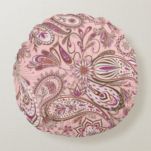 Cojín Redondo Floral étnica: Diseño Paisley Oriental.
