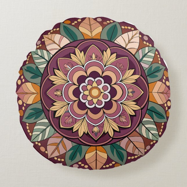 Cojín Redondo Floral Folk Mandala (Anverso)