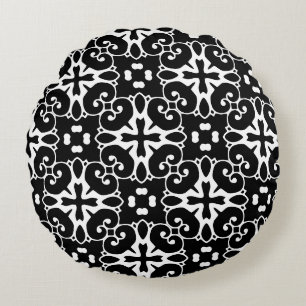 Cojín Redondo Floral gráfica moderna en blanco y negro