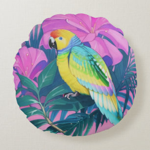 Cojín Redondo Floral/Hawaiano/Tropical/loro