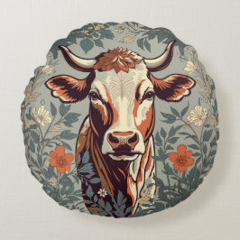 Cojín Redondo Floral inspirada por William Morris, Vintage Cow