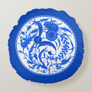Cojín Redondo Floral jacobea antigua china - Azul cobalto