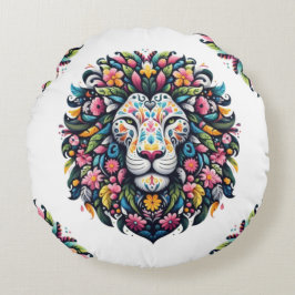 Cojín Redondo Floral Lion Silhouette